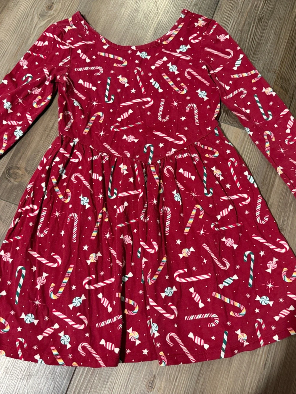 The Children's Place Red Candy Cane Print Long-Sleeve Dress